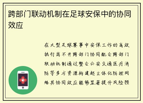 跨部门联动机制在足球安保中的协同效应